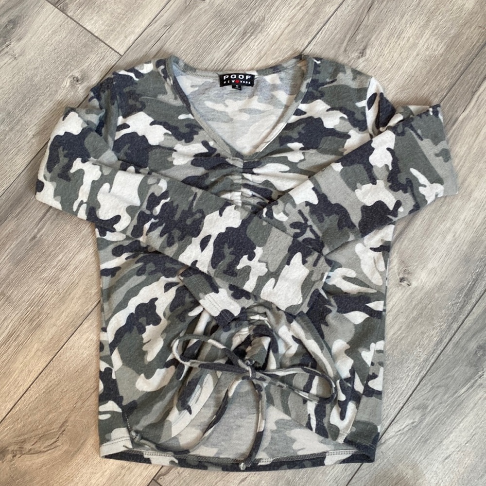 Poof Camo Ruched Long Sleeve Tee